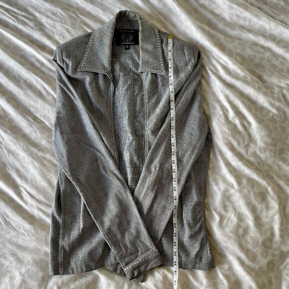 St. John Sport Petite Black & White Plaid Jacket with Silver Stud Detail - Picture 7 of 12